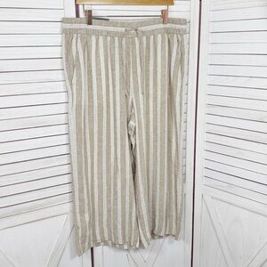 Banana Republic Striped Linen Blend Wide Leg Crop Pants‎ Tan White Large